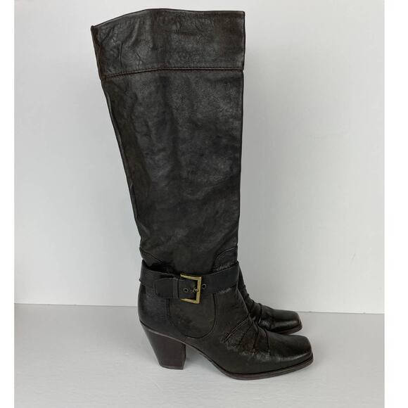 Stuart Weitzman Brown Leather Calf Heel Boots Buckle Size 6 M - Picture 1 of 13